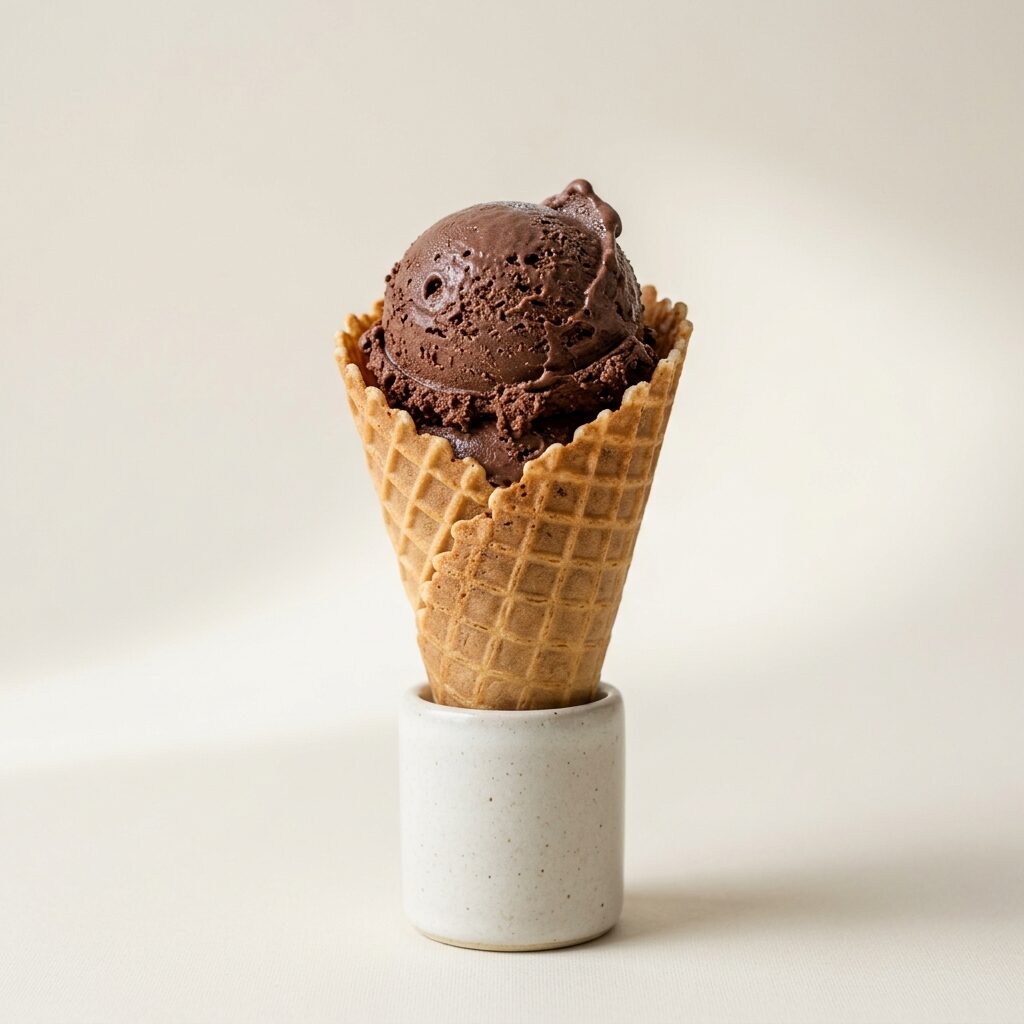Dutch Chocolate scoop on a waffle cone