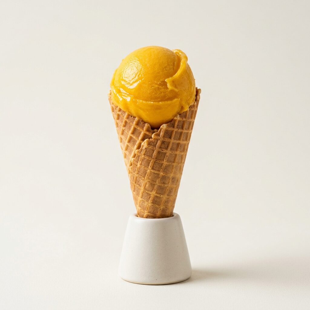 Mango Sorbet scoop on a waffle cone